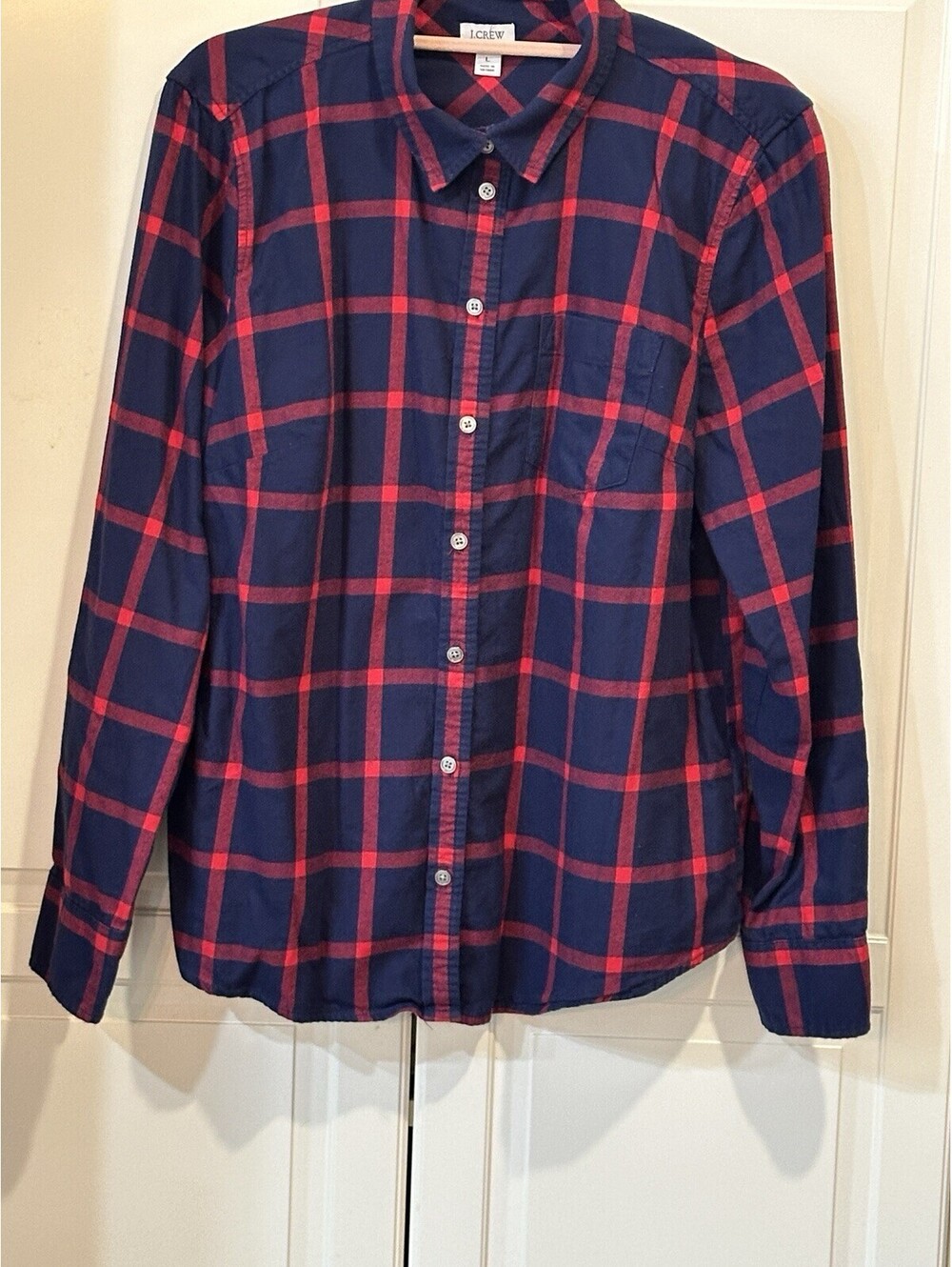 J. Crew Men’s Navy and Red Plaid Shirt Button-up Size L